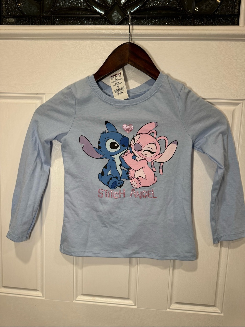 Kohl's Light Blue Long Sleeve Tee with Stitch & Angel Graphic